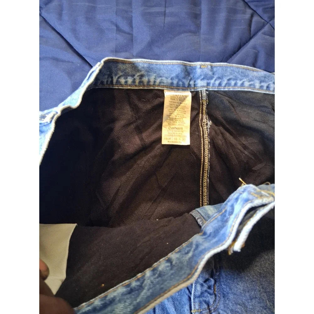 Carhartt B155 DST Fleece Lined Relaxed Fit Jeans Mens 48x30 Blue Denim Work Pant